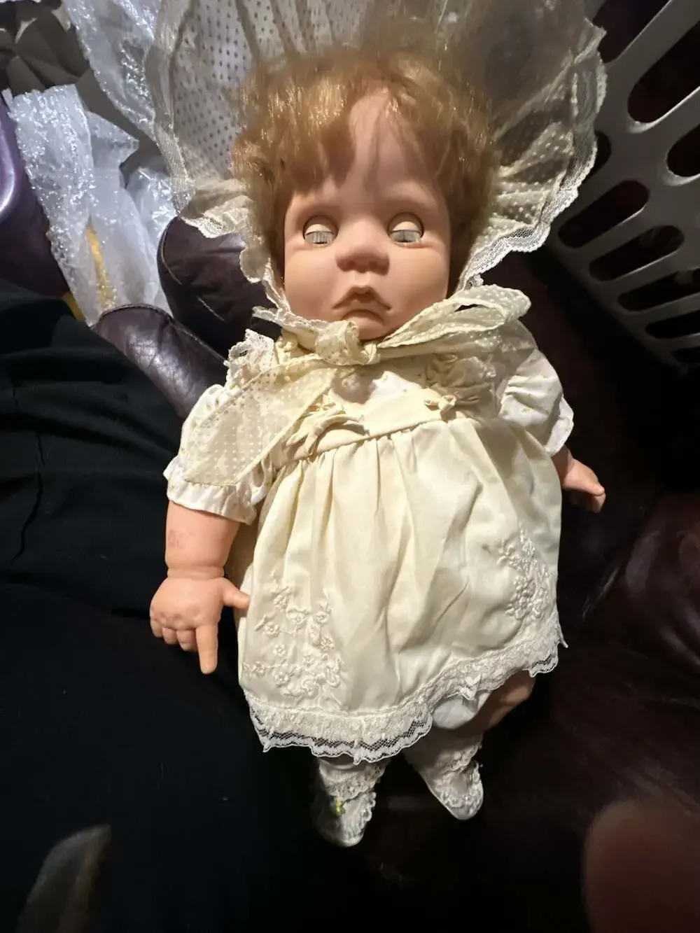 Vintage 1986 Playmates Toys Inc. Baby Doll Model 3210 with Lace Bonnet and Dress